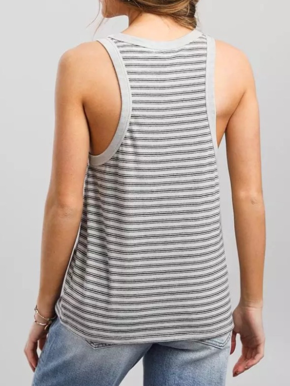 White Crow Tank Top Soft Gray w/ Black Stripes Size Medium - Picture 2 of 6